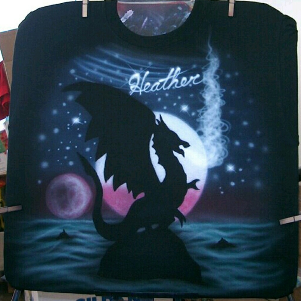 MOON DRAGON Airbrushed T-shirt Custom Made